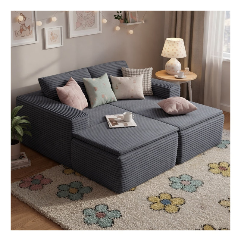 Canapé inclinable moderne 73,4 po en velours côtelé 2 places avec support à ressorts ensachés gris foncé pour salon