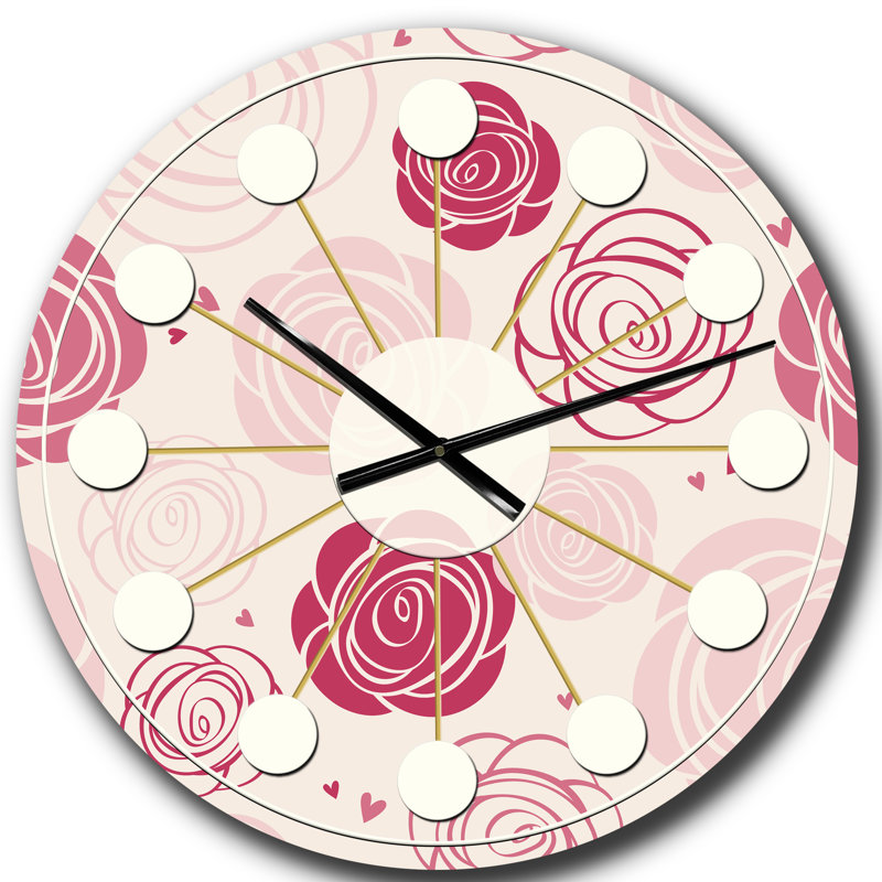 roses pattern - Mid-Century Modern wall clock, Large
