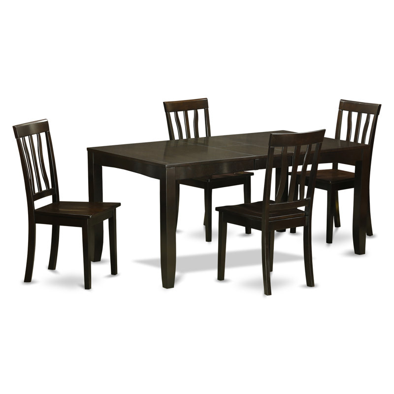 5 Piece Kitchen Table Set for 4 Includes a Rectangle Dining Room Table with Butterfly Leaf and 4 Solid Wood Seat Chairs, Cappuccino
