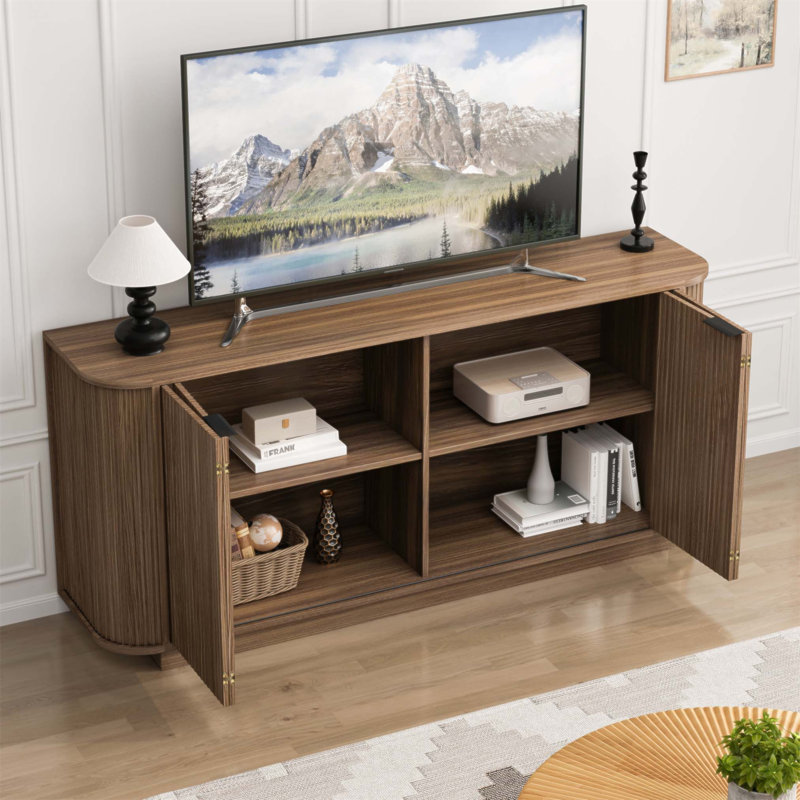Buffet 63 po à double porte de conception ondulée avec tablettes réglables - Buffet de rangement élégant et polyvalent pour la cuisine, le salon ou le couloir