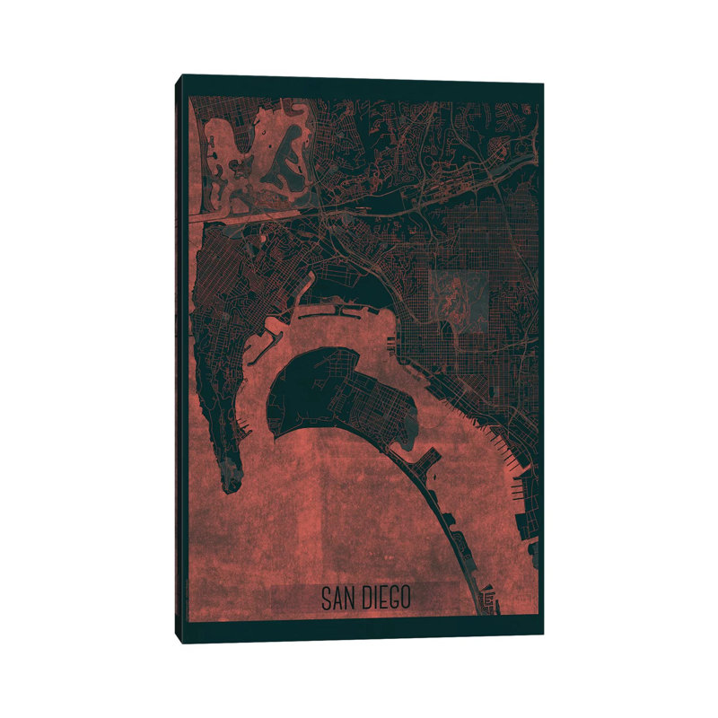 San Diego Infrared Urban Blueprint Map by Hubert Roguski - Wrapped Canvas Painting, 101.6 cm H x 66.04 cm W x 1.91 cm D