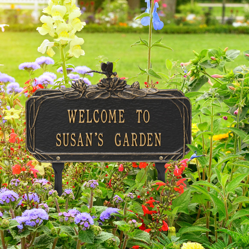 Dragonfly Personalized Garden Sign, Black/Gold, Yes