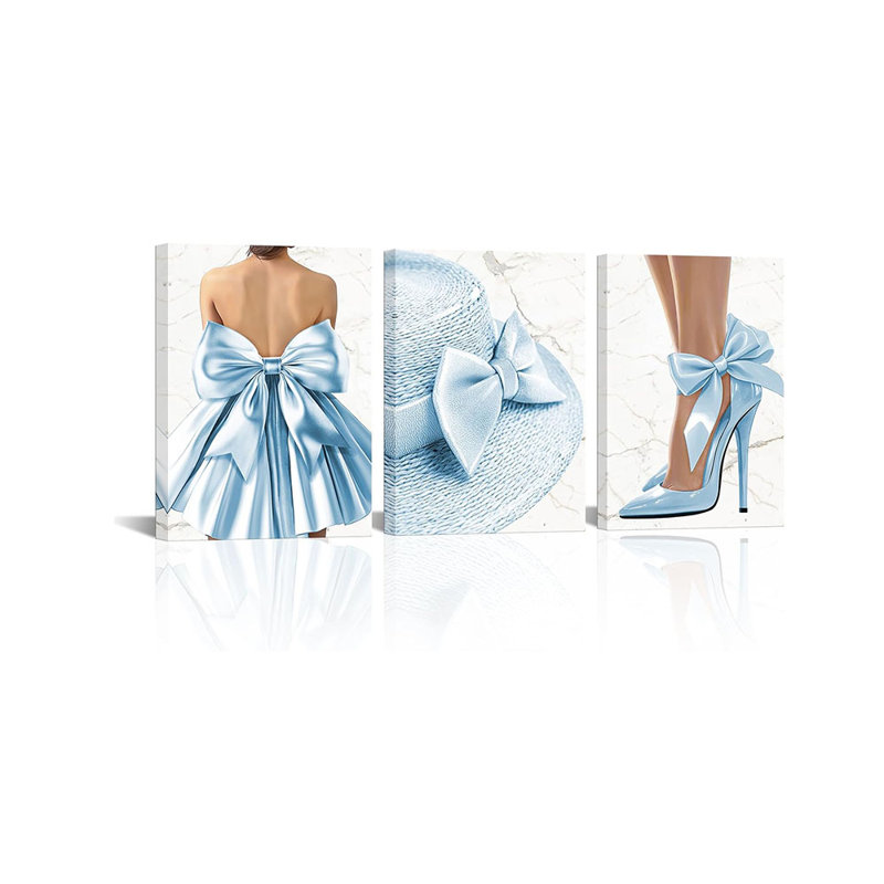 3 Piece Wrapped Canvas Print, Blue