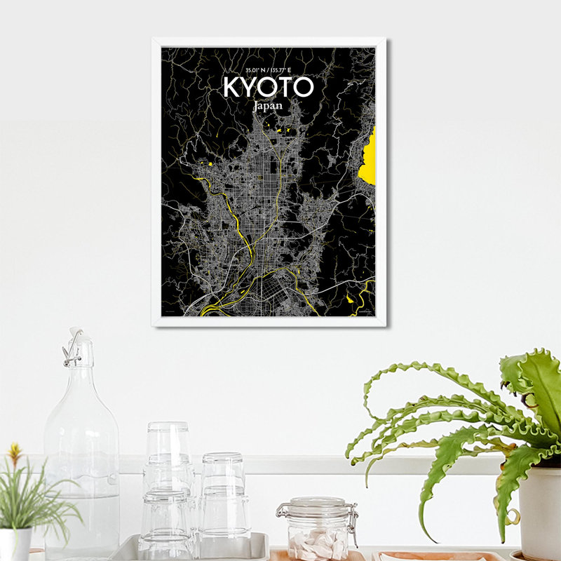 «Kyoto City Map», impression, Noir/jaune, H 20 po x l 16 po