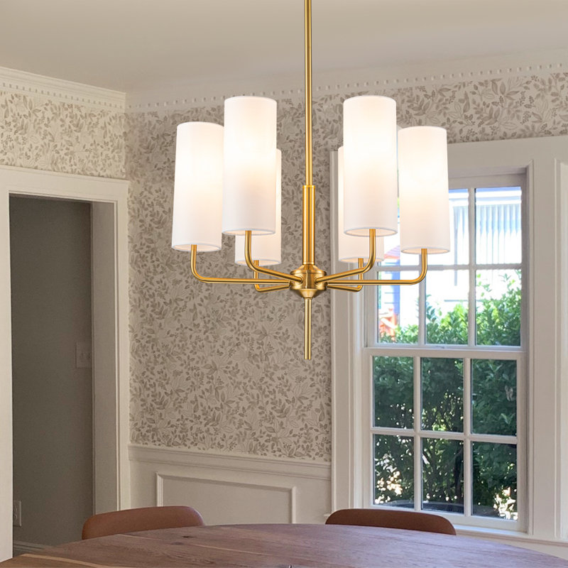 Lustre classique / traditionnel à 6 lumières avec abat-jour en tissu