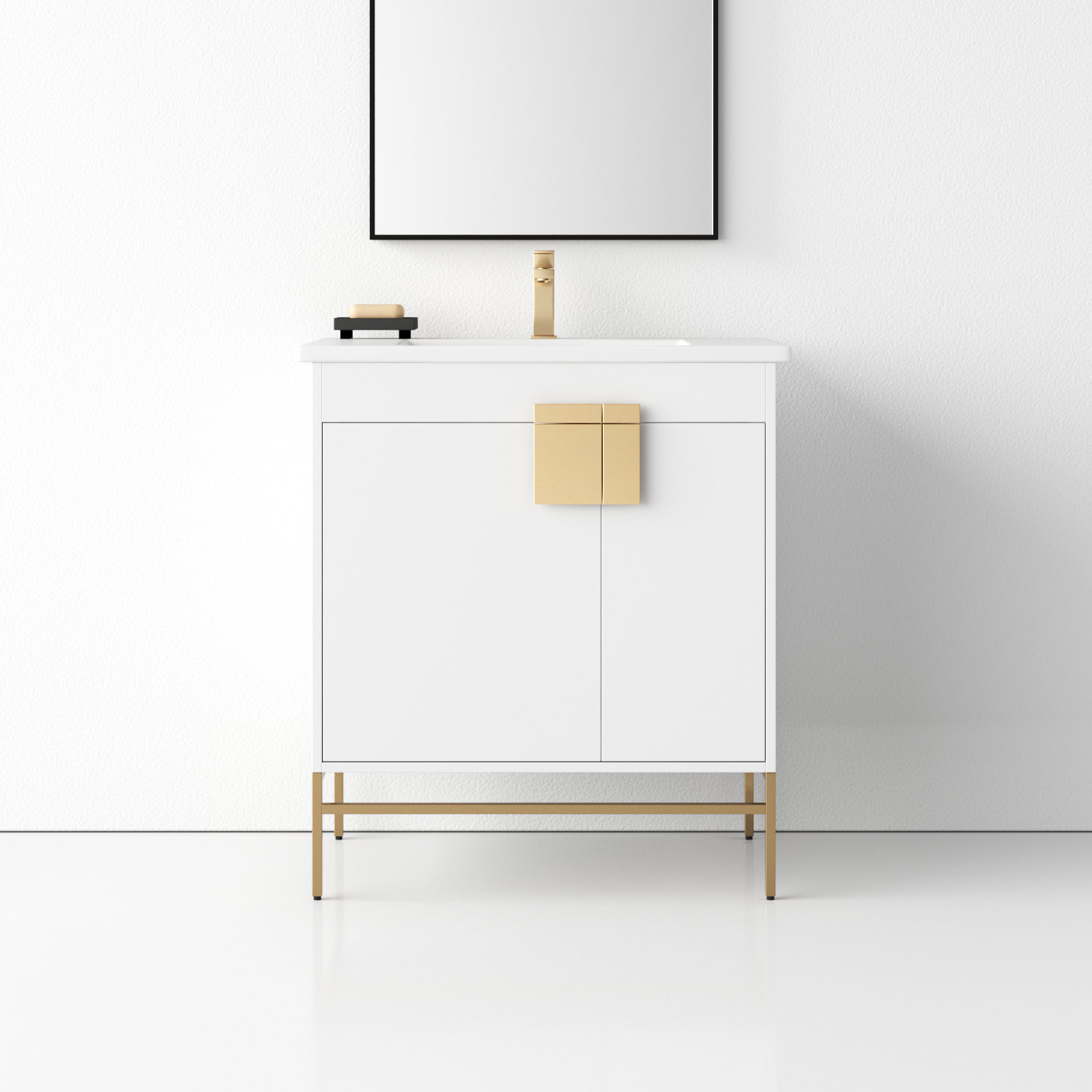 Maisie 30'' Single Bathroom Vanity, White, Satin Brass