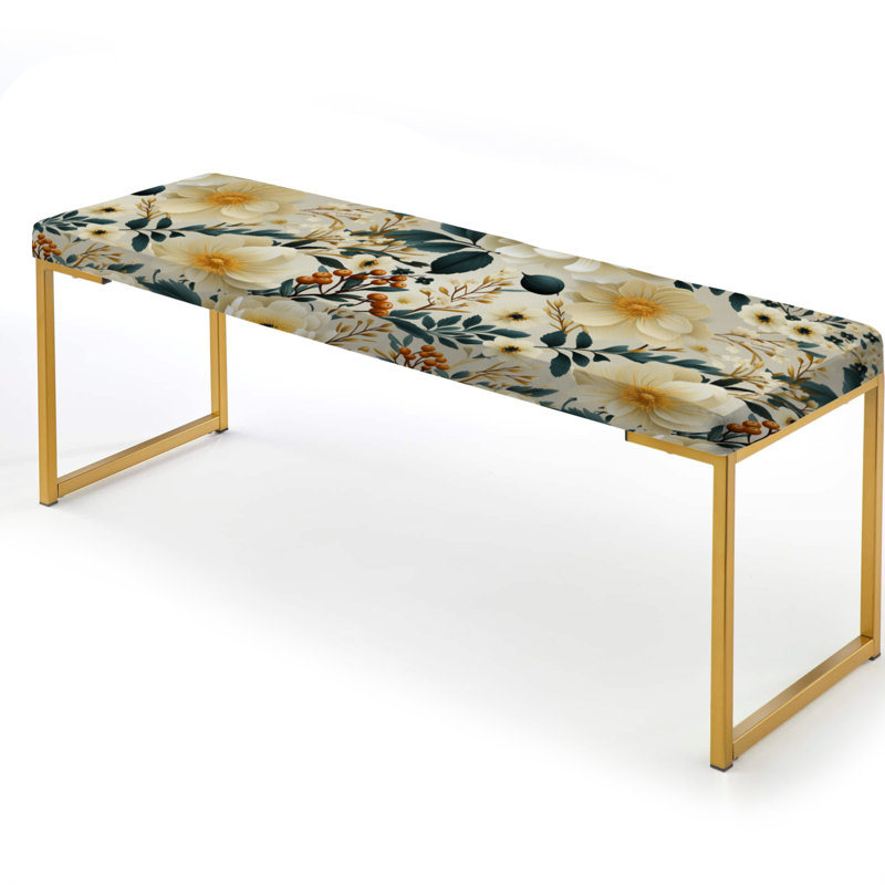 Ivoire boho chic motif floral I - Banc rembourré floral doré