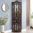 Lighted Corner Curio Cabinet With Tempered Glass Doors & Shelves - Elegant Oak Display Storage For Living Room & Bedroom Decor-Dark Cherry-775987584