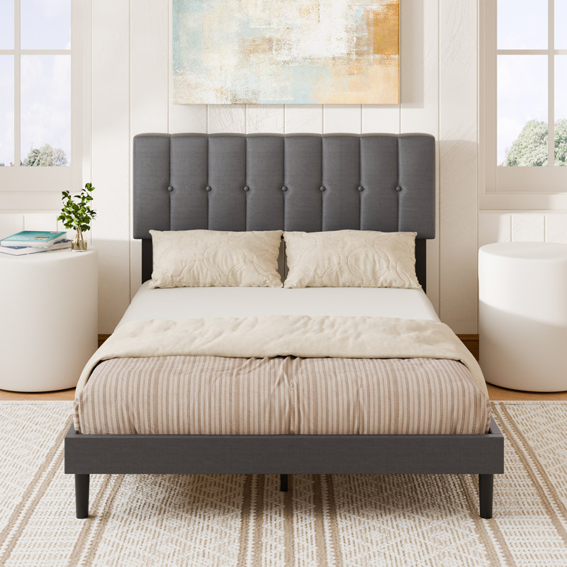 Upholstered Bed Frame with Adjustable Headboard, Full