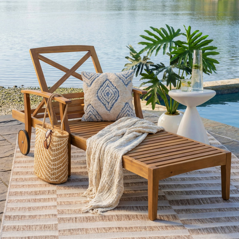 Chaise longue inclinable en bois d'acacia Bevelyn