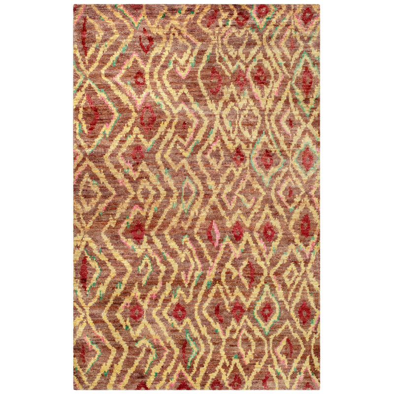 Tapis brun / doré noué à la main Ferrera, Rectangle de 5 pi x 8 pi