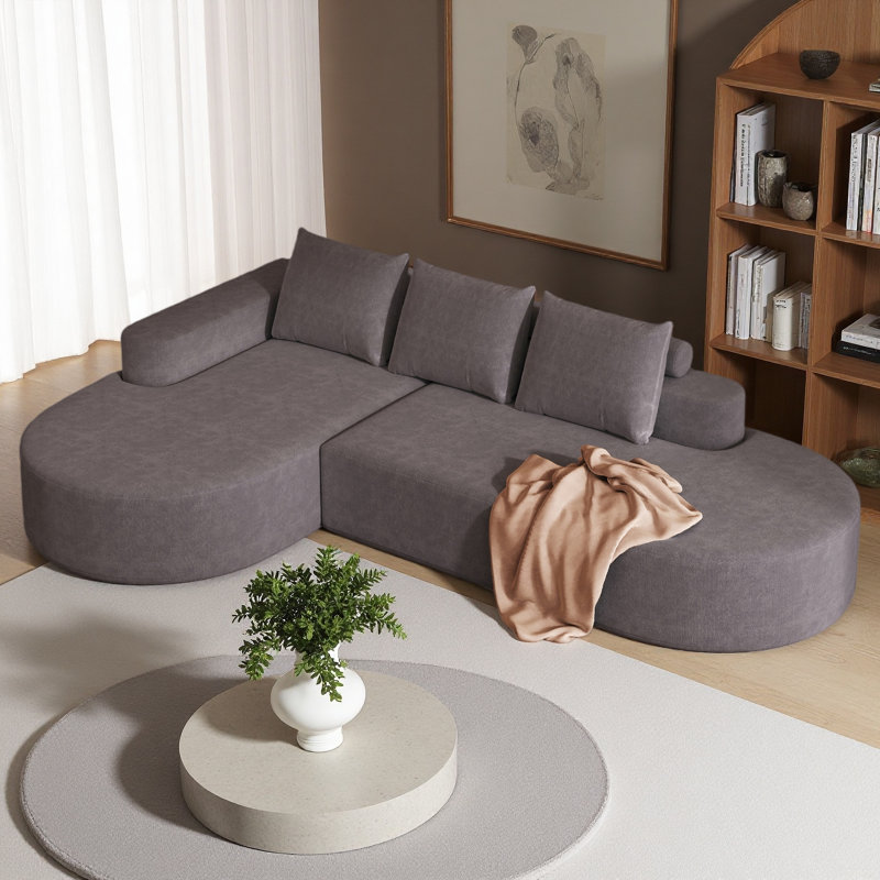 Canapé modulaire incurvé moderne, ensemble de canapé modulaire revêtu de chenille, canapé modulaire en L 108,5 po avec 3 coussins