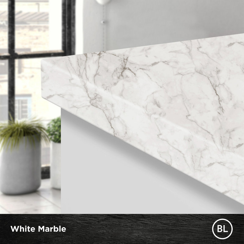 Plan de travail stratifié en marbre blanc, H 1,125 po x l 25 po x P 73 po