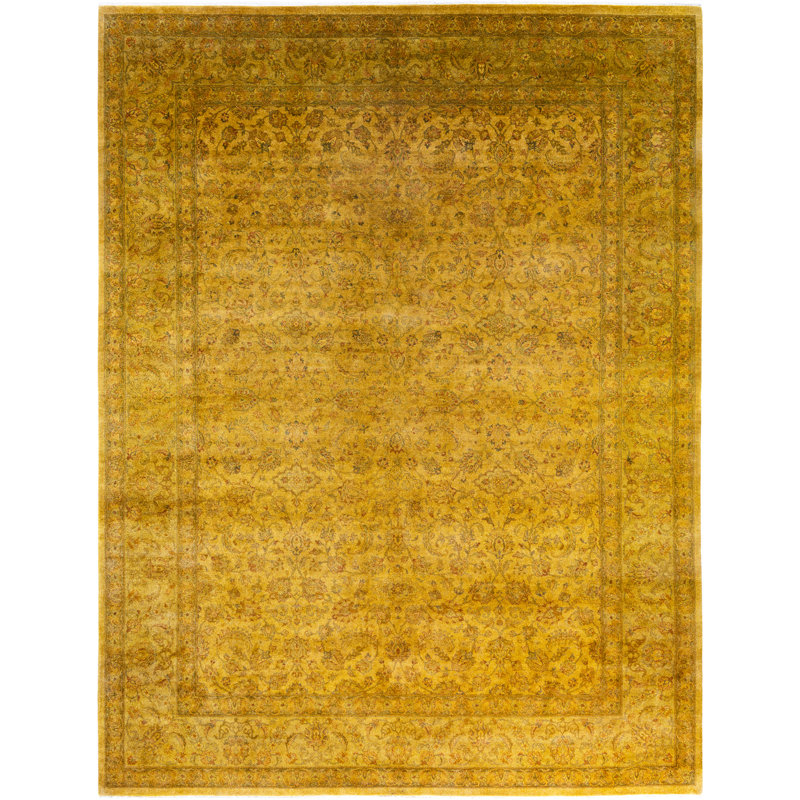 Tapis doré moderne en laine noué à la main 9 pi 3 po x 12 pi 2 po Colella