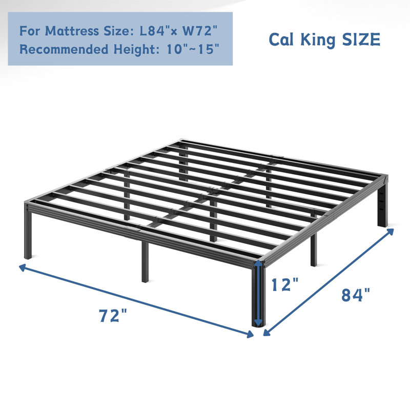 Cadre de lit plateforme en métal Jalyna 12'' California King avec coins arrondis, sans sommier, silencieux, 12"