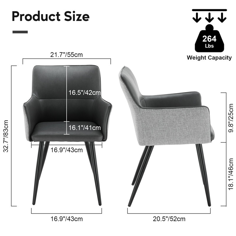 Kamryn 46cm H Linen Upholstered Metal Armchair, Dark Grey
