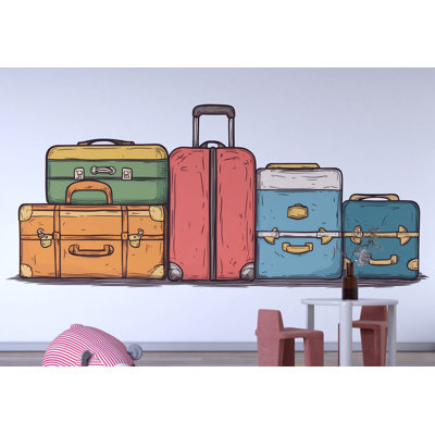 Autocollant mural valise vintage, autocollant mural bagage de voyage, décoration murale valise rétro, décoration chambre aventure, décoration de voyage pour salle de jeux pour enfants 406 g
