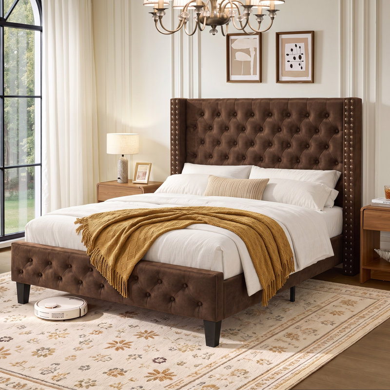 Queen Size 52" Tall Bed Frame, Brown