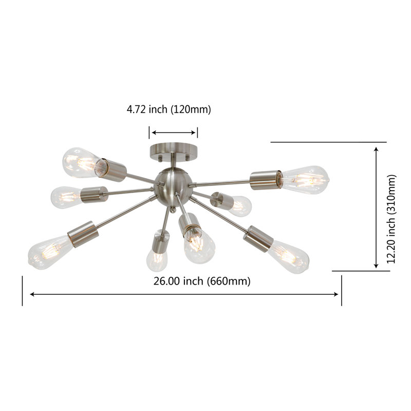 Plafonnier semi-encastré 8 lumières 26 po Hadfield, Nickel brossé