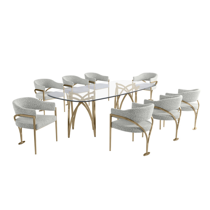 Grandeur Tempered Glass Dining Set, Rich Gray, Gold