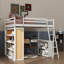 Structure de lit mezzanine en bois avec bureau, grandes tablettes et échelle multifonctionnelle-1379187886-1379187887