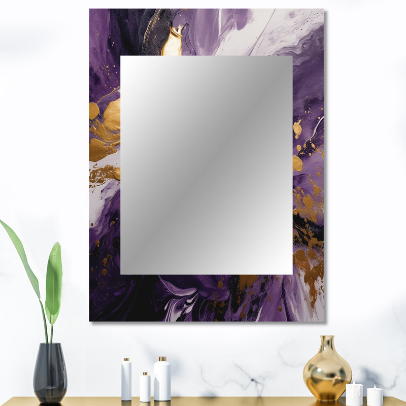 Purple and Gold Liquid Magic II - Abstract Unique Mirror, Modern Large Wall Mirror, Printed Metal Art, 40" x 30"
