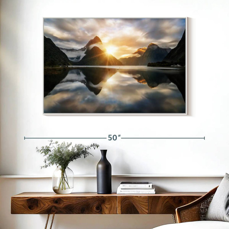Milford Sound Mountain Sunrise, 40" X 27", Floating Frame White