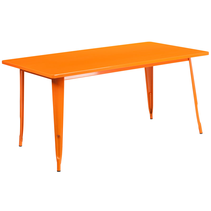 Eure 31.5" x 63" Rectangular Metal Indoor-Outdoor Table - Industrial Table, Orange