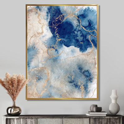 Blue And Gold Marble Clouds III - Abstract Canvas Wall Art