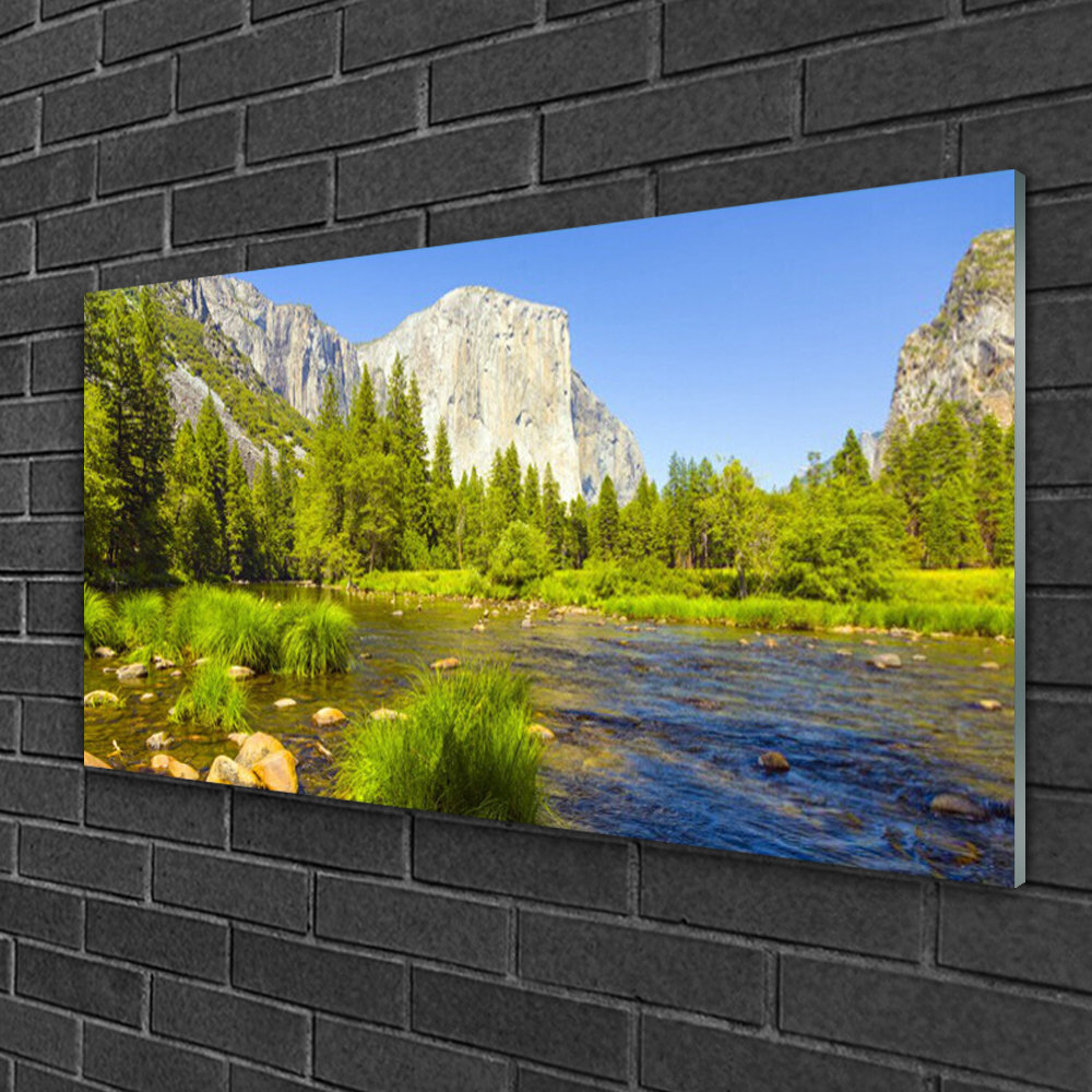 Nature Lake Mountain Forest - No Frame Print on Glass