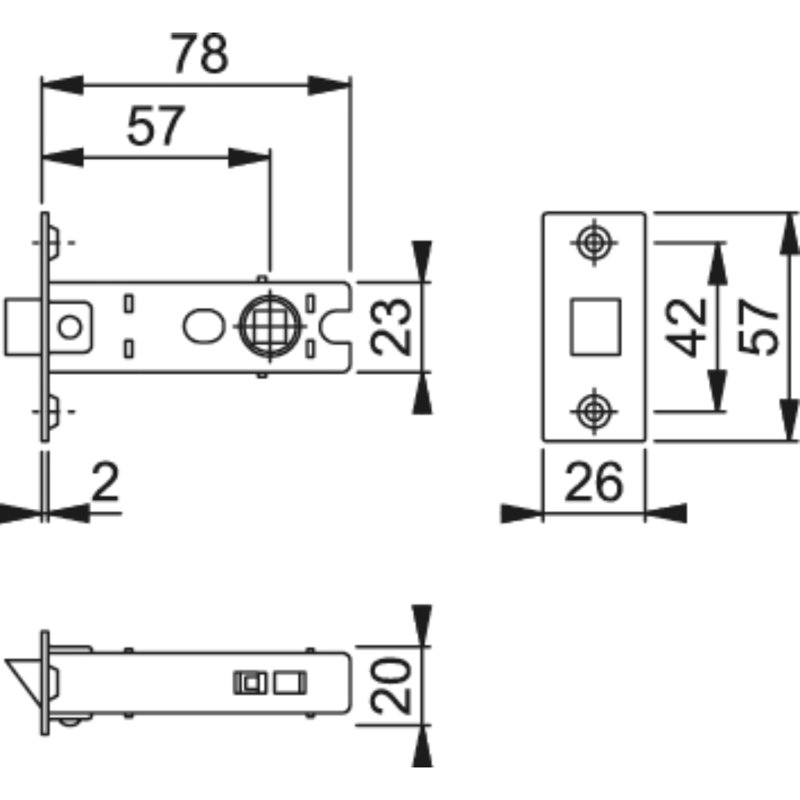 Stainless Steel Latch, 5.7cm H x 2cm W x 7.8cm D