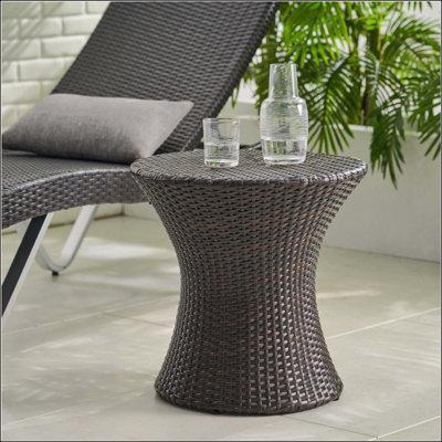 Outdoor Wicker Accent Table, Aluminum Frame Versatile Side Table, Space Saving Design No Assembly Required