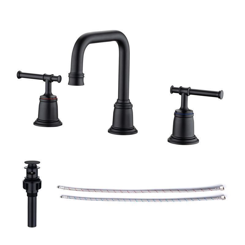 Widespread 2-handle Bathroom Faucet with Drain Assembly, Matte Black