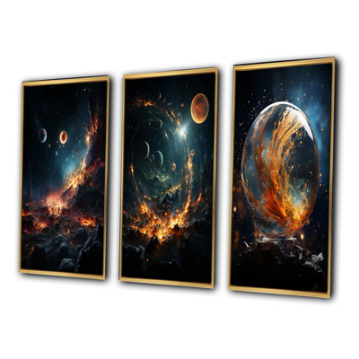 «Galaxies Planets», 3 pièces sur toile