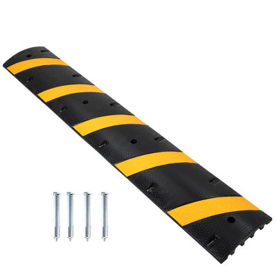 6FT Rubber Speed Bump for Road – 72 in Cable Protector Ramp, 22,000 LB Capacity Modular Traffic Speed Humps with Expansion Screws, 2 Channel for Parking Lot, School, Durable & Portable