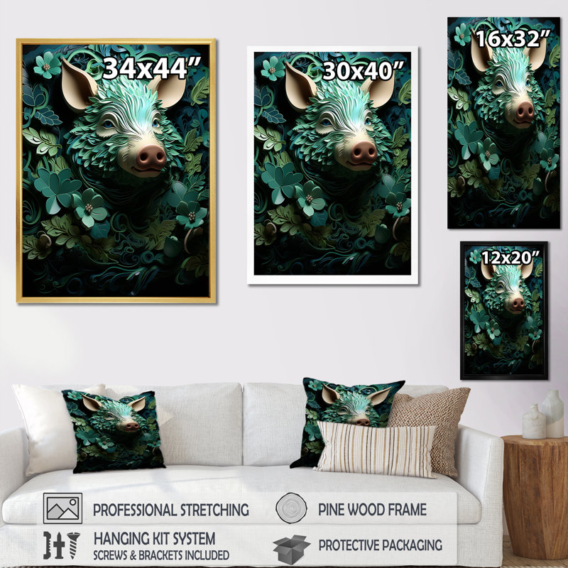 Emerald Flower Hog sur toile, H 20 po x l 12 po x P 1 po, Cadre flottant blanc