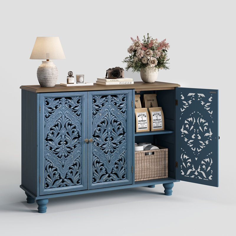 Accent Cabinet With 3 Doors, Storage Cabinet With Solid Wood Legs And Adjustable Shelves, Sideboard Buffet For Living Room, Entryway, Dining Room, Bedroom