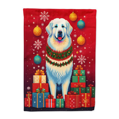 Drapeau de la grande maison de Noël des Grandes Pyrénées - banderole en polyester double face 28 po x 40 po