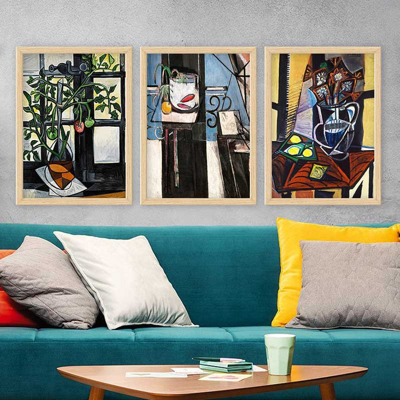 Ensemble de 3 peintures élégantes encadrées décoratives, 13,8 x 17,7 pouces chacune | 100% bois avec cadre 100% polystyrène (épaisseur: 0,8 pouce) | Impression numérique UV, parfaite pour le salon et la décoration intérieure