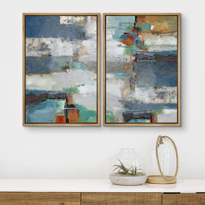 Grunge Abstract Paint Stroke Effect " Blue Gray Grunge Stroke Landscape " 2 Piece Art Graphic Art Print