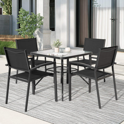 Patio Dining Set with Textilene Stackable Chairs & Square Table