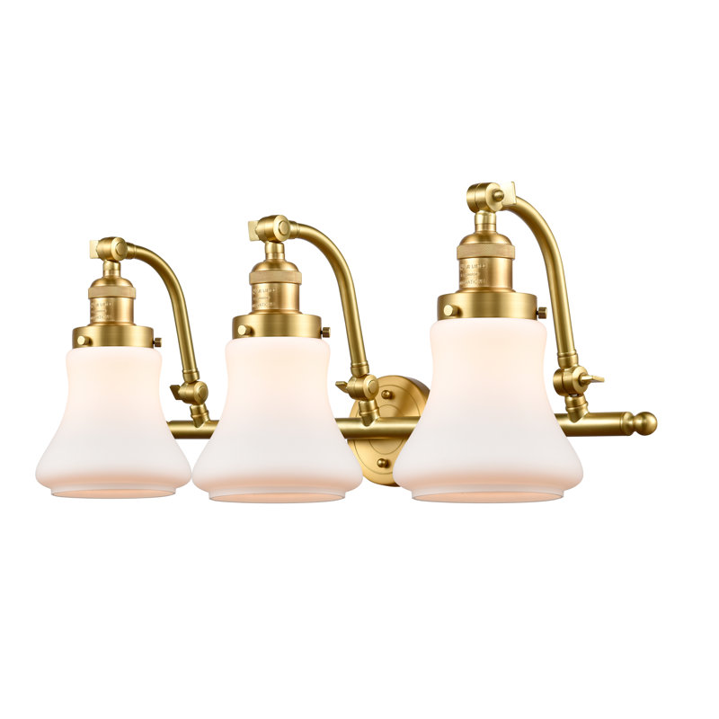 Purcellville 3 - Light Dimmable Vanity Light, 6 Watt Vinage LED Bulb, Cased Matte White, Satin Gold