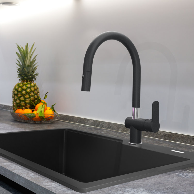 31.69'' L Single Bowl Granite Kitchen Sink, Onyx