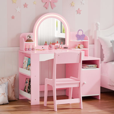 2 in 1 Kids Vanity Set With Mirror And Led Lights by Harriet Bee
