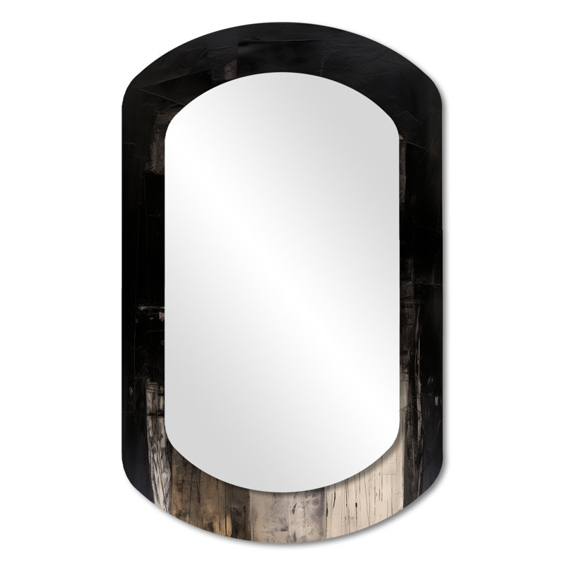 Grand miroir mural noir moderne Mid-Century Fusion IV - formes abstraites Mid-Century, 31 po x 19 po