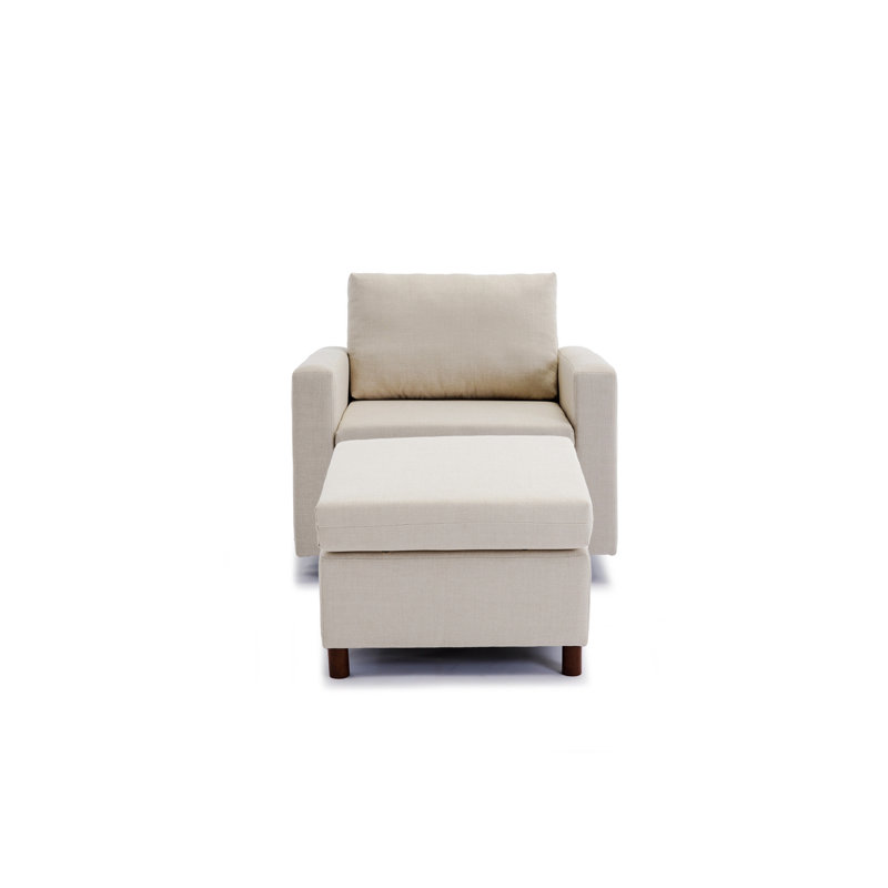 Canapé modulaire à siège simple avec 1 repose-pieds, Lin beige