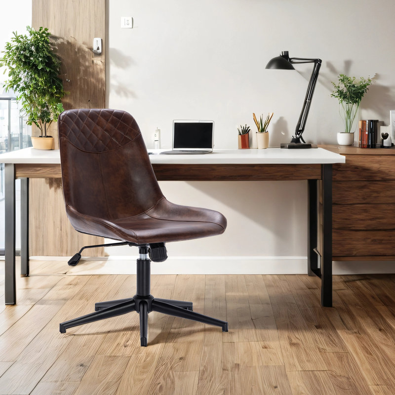 23" Wide Adjustable Height Leather Swivel Office Chair With Quilted Backrest, Hickory, Black