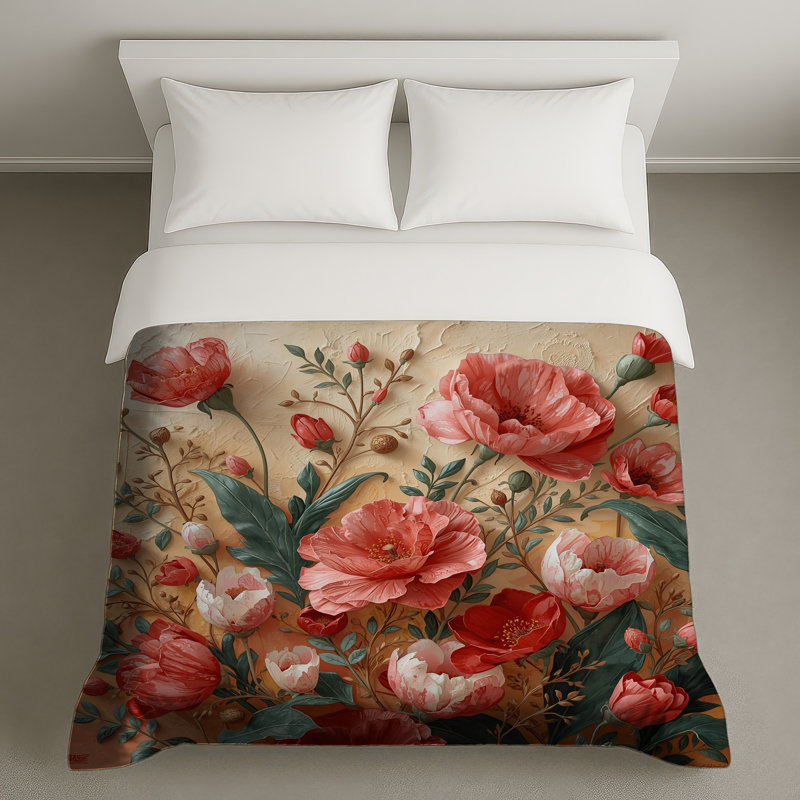 Red Pink Peony Bouquet Duvet Covers, Twin