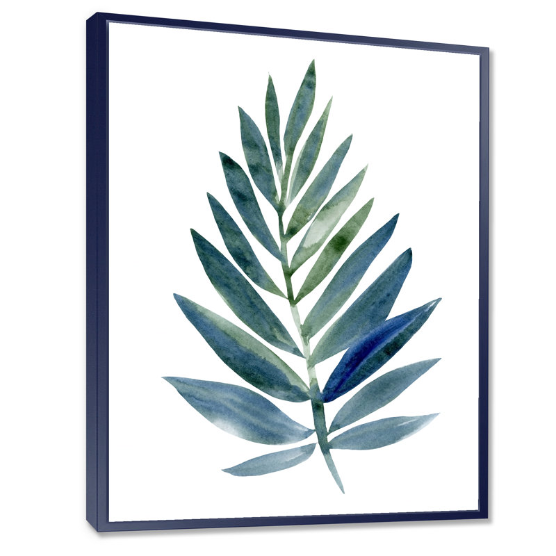 «Tropical Green Leaf», reproduction sur toile flottante, H 32 po x l 16 po x P 1 po, Encadrement bleu