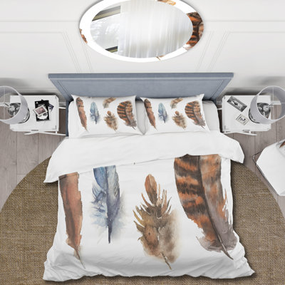 Ethnic Boho Feathers In Earth Tones - Bohemian & Eclectic Duvet Cover Set - Microfiber Polyester